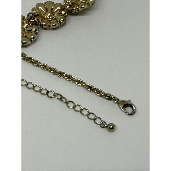 VTG Gold-Tone Floral Statement Necklace | Multi-Color Petals Rhinestone Centers - Picture 9 of 9